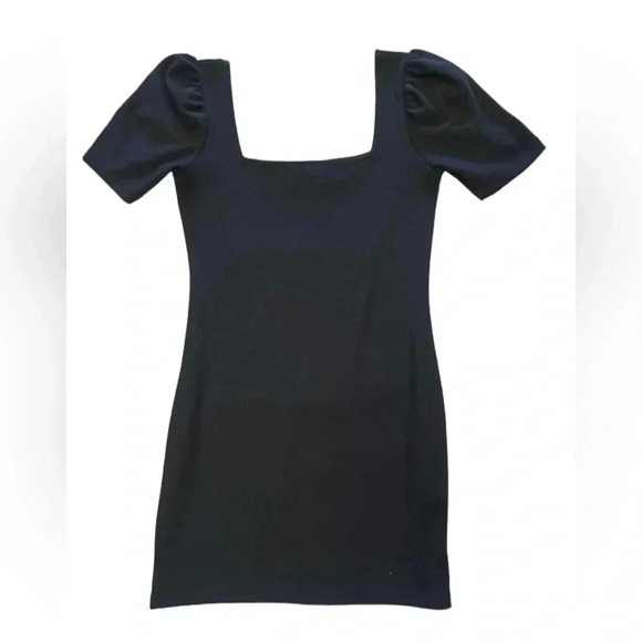 Club Monaco Black Square Neck Short Sleeve Mini Dress Size Medium - Picture 1 of 9